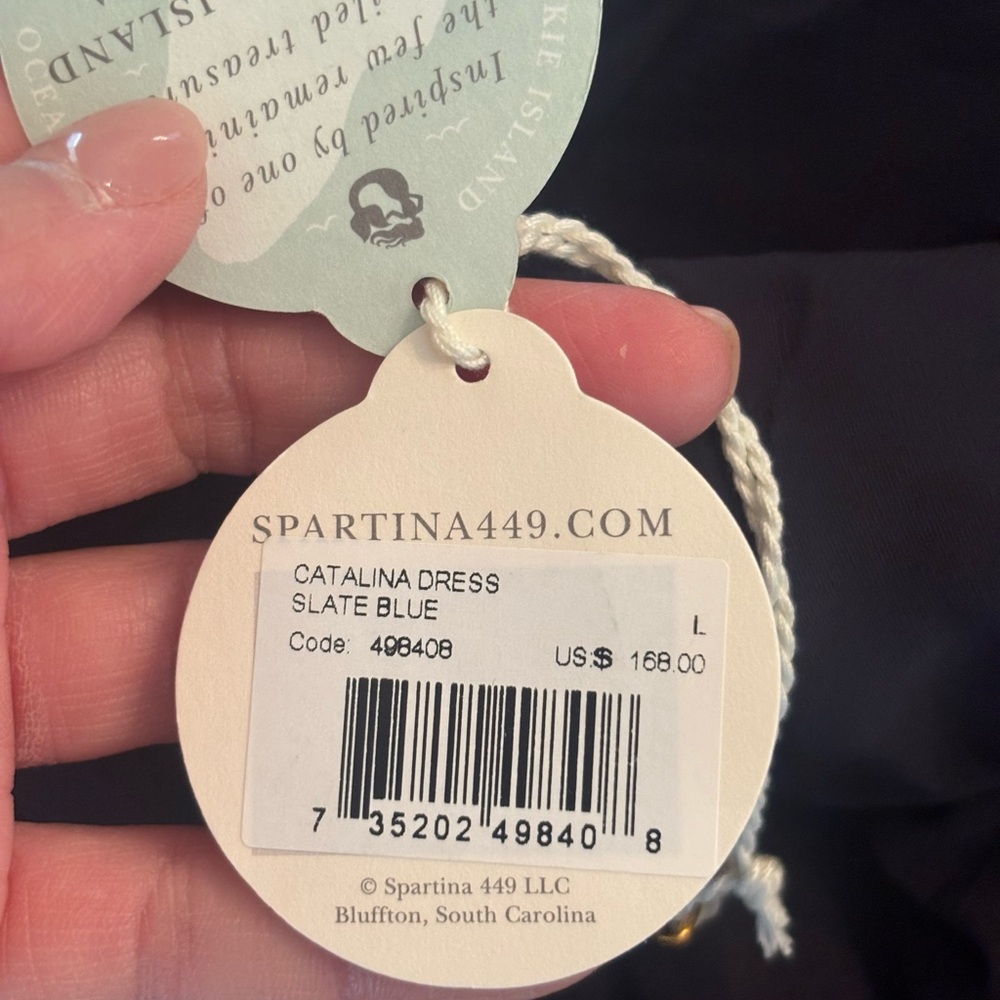 Spartina 449 Navy Long Sleeve V-Neck Drawstring Dress - Picture 6 of 11